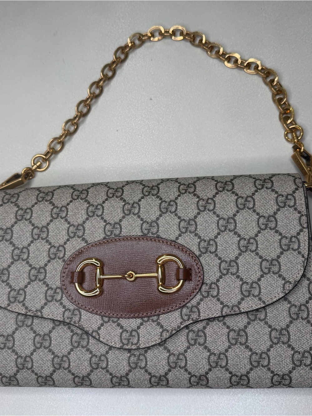 Gucci Beige GG Supreme Shoulder Bag with Brown Trim